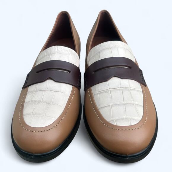 Ecco Dress Classic 15 Brown Cream Crocodile Slip on Penny Loafer Women's 40 NEW - Picture 7 of 12